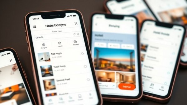 Hotel app interfaces on smartphones showcasing end-to-end rental operations.