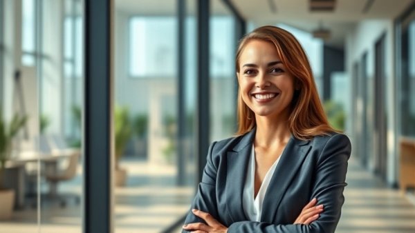 Confident professional woman in office for property management oversight services.