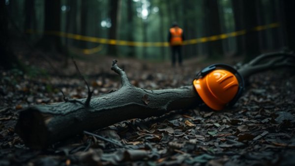 Tree care safety accident scene with fallen branch in Edwardsburg.