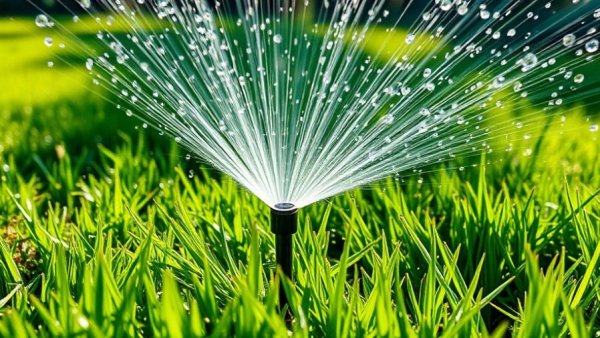 Sprinkler watering lawn amid Central Iowa watering restrictions.