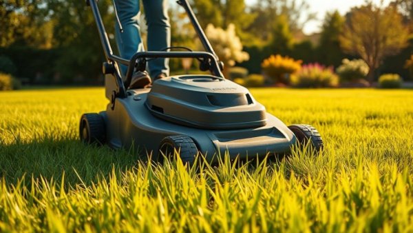 Lawnmower cutting grass, lawn fertilization and weed control services Muskegon