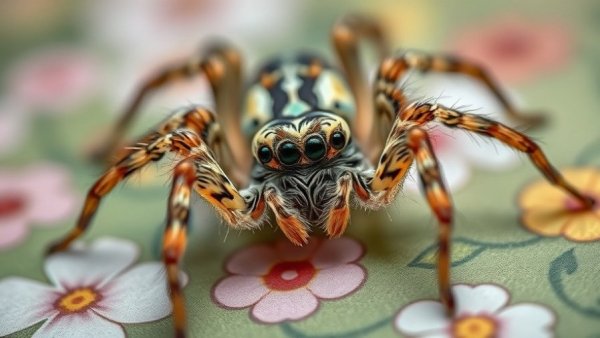 Grass spider management depiction featuring a close-up of a spider on floral surface.