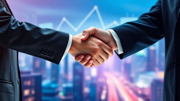 GoDaddy Websites + Marketing handshake over digital charts