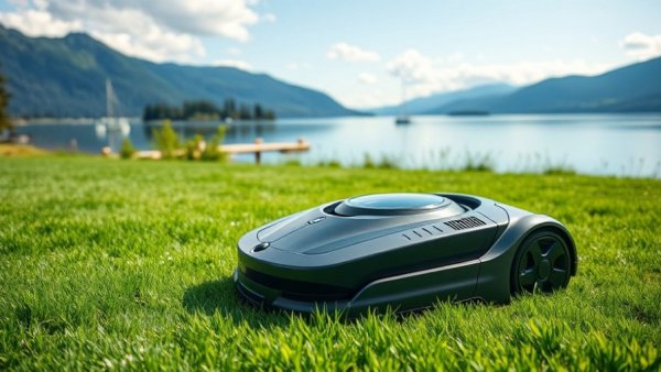 Advanced robotic mower showcasing Europe robotic lawn mower market growth in serene landscape.