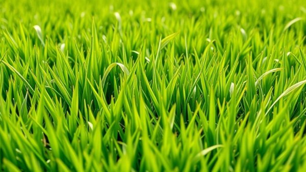 Lush green lawn flourishing in daylight, best time to fertilize your lawn.