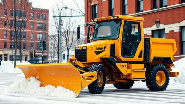 Efficient snow plow managing snow removal costs in Muskegon.