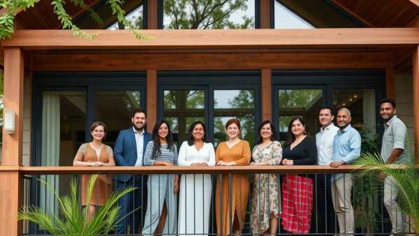 Group on porch of luxury short-term rental house