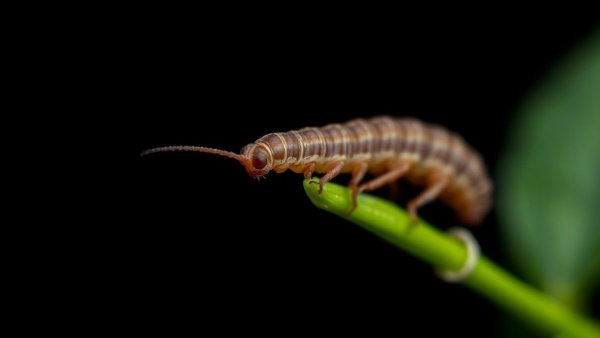 Armyworm on plant stem, focus on pest control.