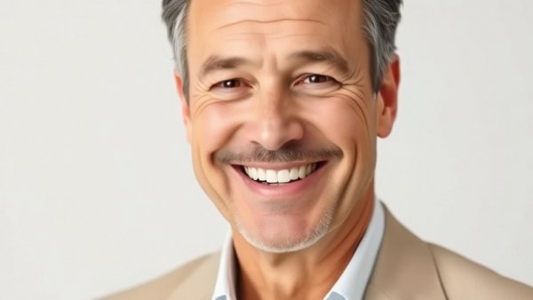 Warmly smiling middle-aged man in a beige suit.