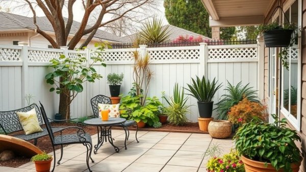 Backyard lawn with patio, highlighting fertilization and weed control.