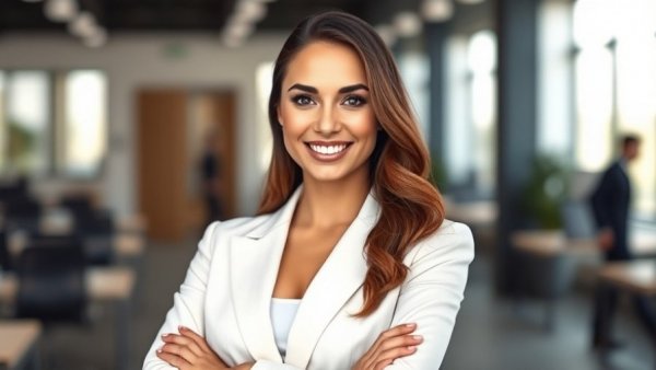 Professional woman smiling, symbolizing third party property oversight, in an office setting.