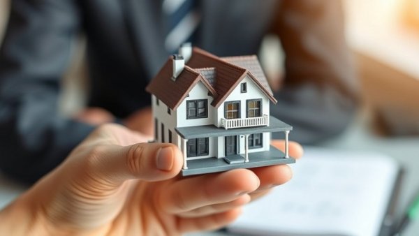 Miniature house held in hand, professional property management concept