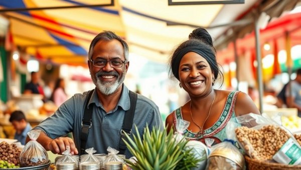 Kasi businesses showcasing products at a lively outdoor market.