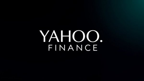 Yahoo Finance logo on dark gradient background