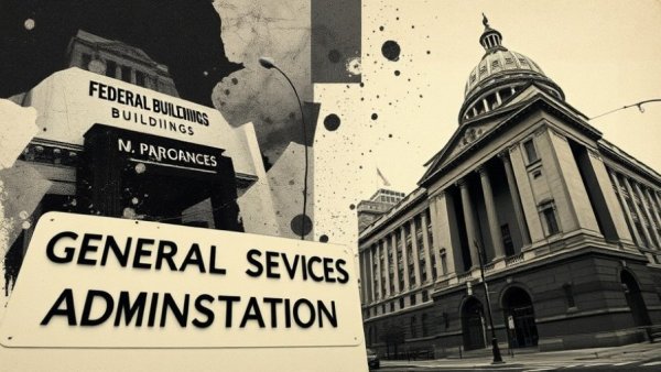 Abstract federal office space management imagery with buildings.