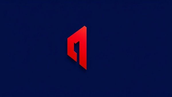 Modern red geometric shape on blue, First Financial Wealth Management logo.