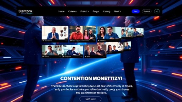 Content distribution and creator collaboration webpage with space theme.