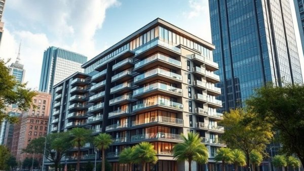 Luxury apartment community in Stamford surrounded by city.