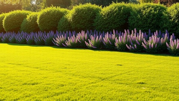 Lush lawn and vibrant flowers in Muskegon for lawn fertilization and weed control services.