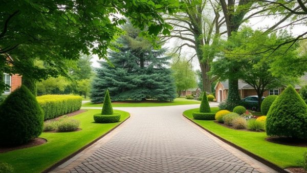 Beautifully maintained driveway in Watchung with lush greenery.