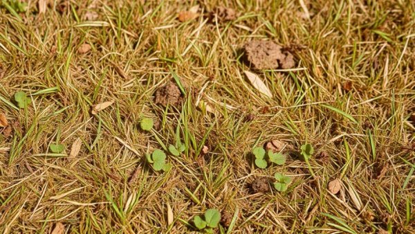 Patchy lawn needing fertilization and weed control in Muskegon.