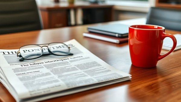 Press release on desk with coffee cup and glasses, rental asset performance