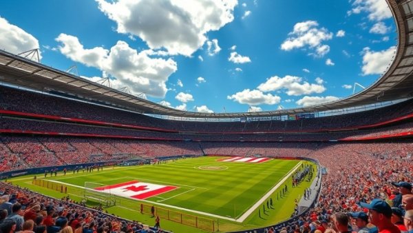 Canada World Cup grass field with Canadian flag displayed at stadium.