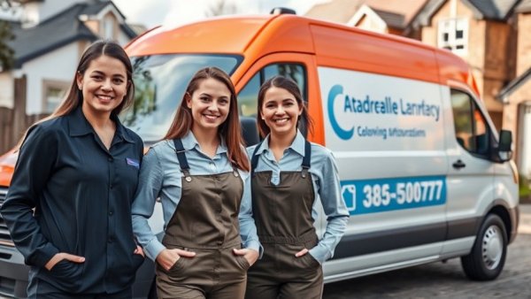 Cheerful workers from lawn care companies in Canada in uniform.