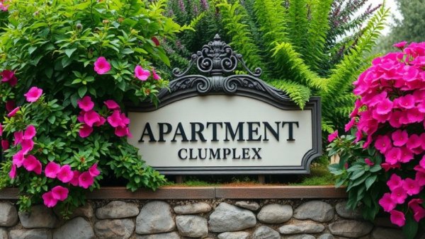 Apartment complex sign with foliage, representing rental property oversight services