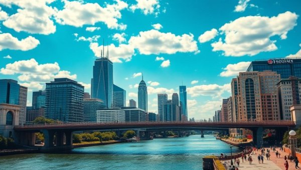 AI-powered local search strategies in urban skyline with digital elements.