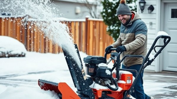 Man using snowblower for driveway snow removal in Muskegon