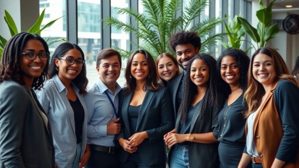 Group of diverse professionals in a modern office for approval-first advertising.