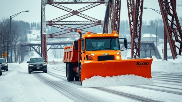 Efficient snow removal services Muskegon with snow plow clearing road.