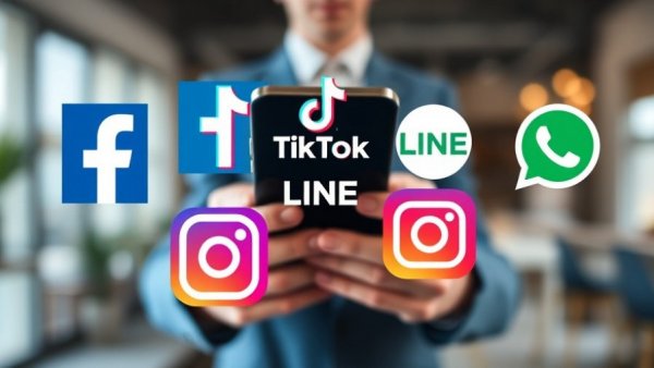 Online marketing strategies in Southeast Asia with social media logos.
