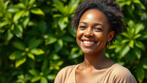 Smiling woman amidst greenery representing hands-on experience in real estate