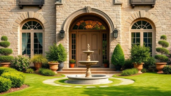 Elegant home entrance with lush landscaping services in Phoenix AZ
