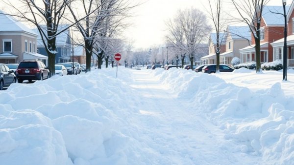 Snow removal services Muskegon scene with cleared suburban street