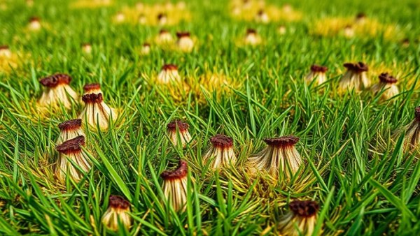 Brown Patch Lawn Disease Prevention: Close-up of diseased grass.