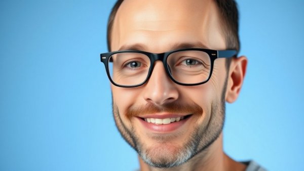Headshot of a man with glasses against a blue background