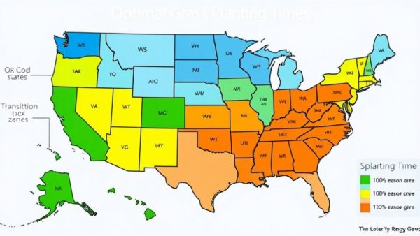 Optimal US map for grass planting times by region.