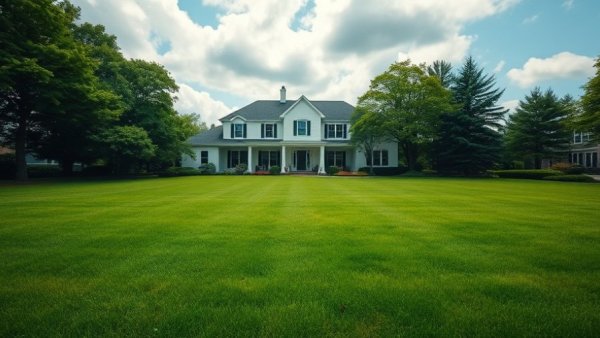 Pristine lawn with modern house, lawn fertilization and weed control services Muskegon.