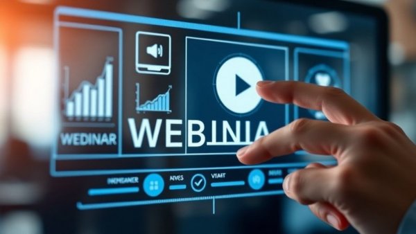Digital interface with webinar icons and 'WEBINAR' text.