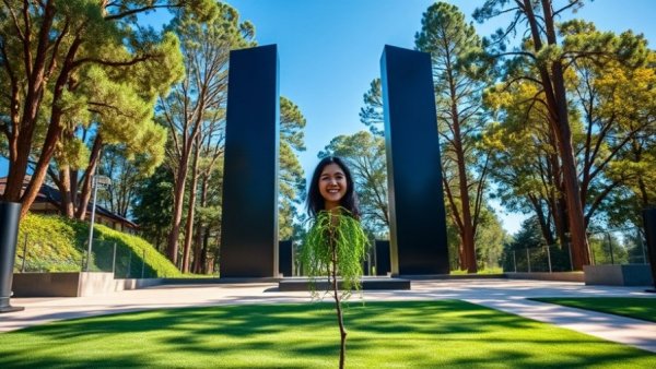 Person at Vietnam Memorial Bowral holding a branch.