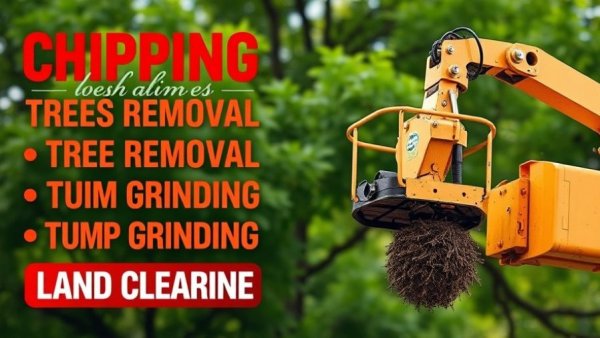 Tree services ad emphasizing chipping, tree removal, and stump grinding.