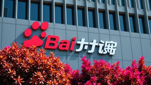 Baidu headquarters building with logo during AI transition phase.