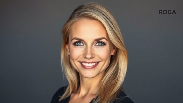 Portrait of a smiling woman with ROGA logo; new online gambling marketing code.