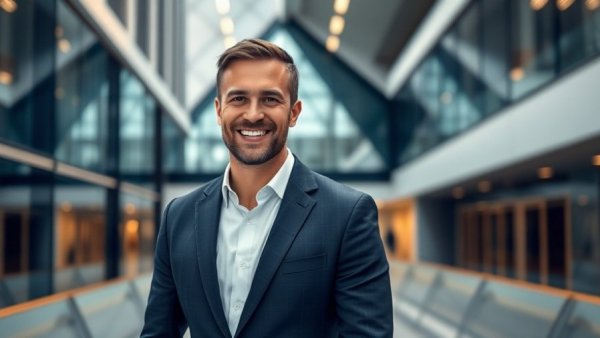 B2B marketing influencers: Professional businessman smiling indoors