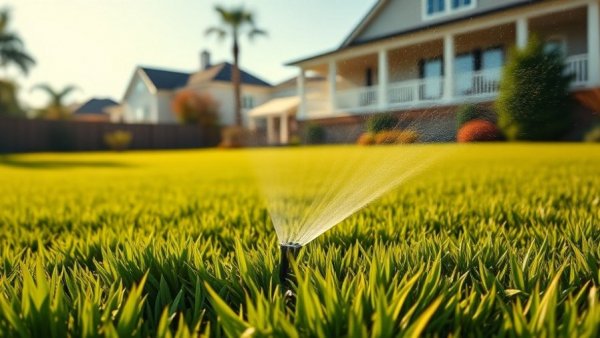 Green lawn care with automatic sprinkler system.