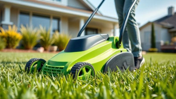 Greenworks cordless self-propelled electric mower in use on a lawn.