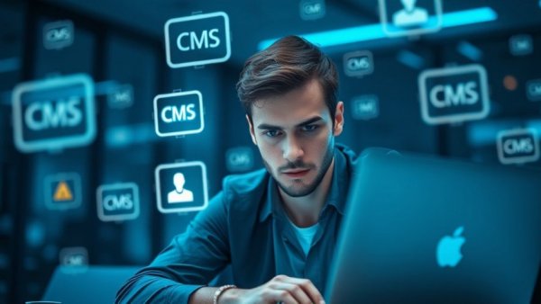 Young executive concentrating on CMS, Canela Media EVP concept.